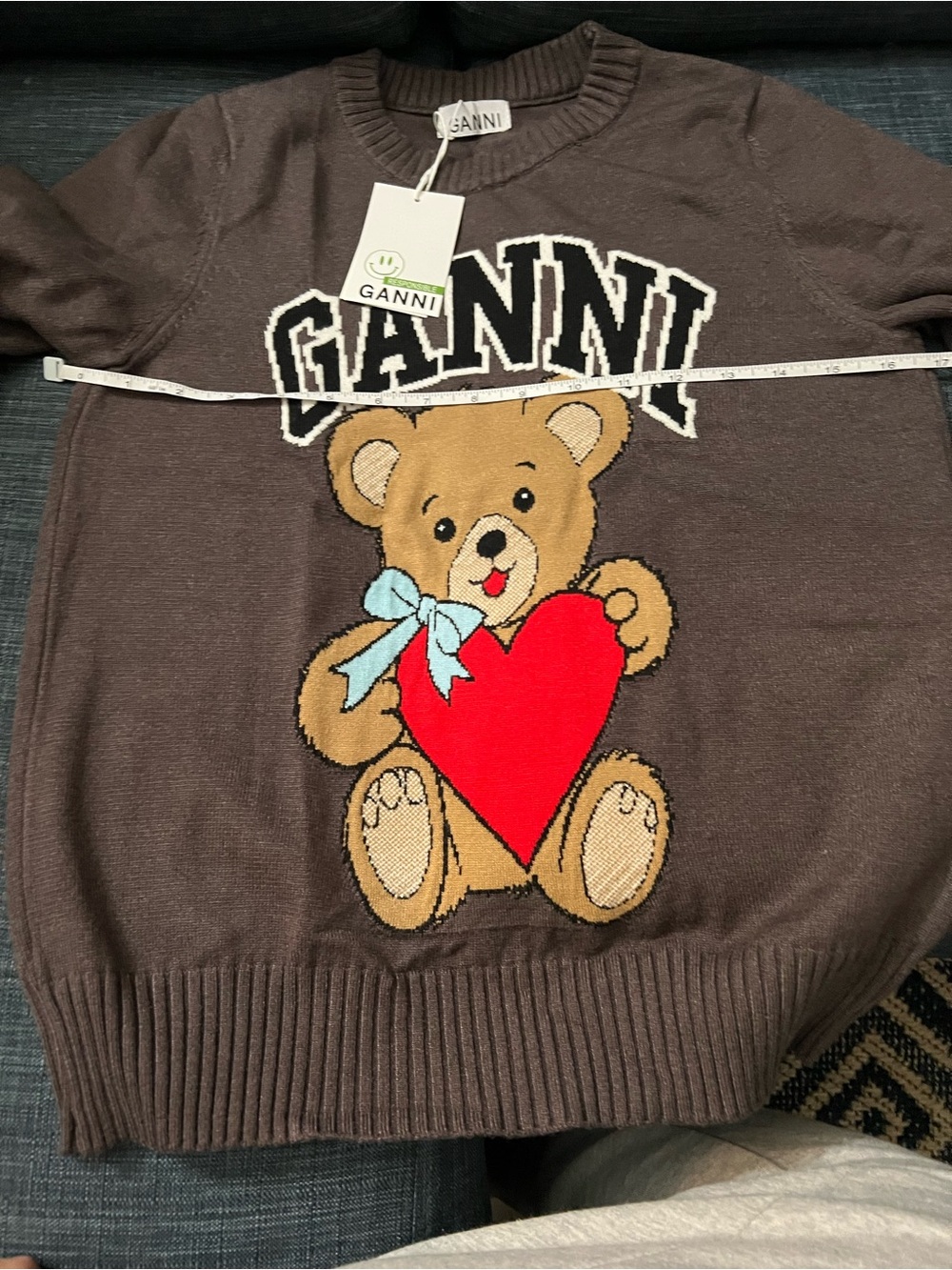 Brown Teddy Heart Crewneck Sweater